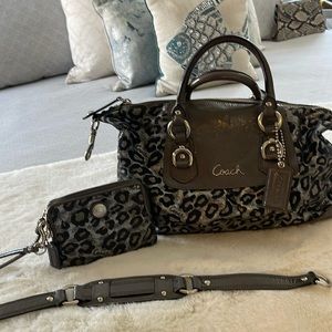 2- Piece Vintage Silver Leopard Coach Handbag & Wristlet